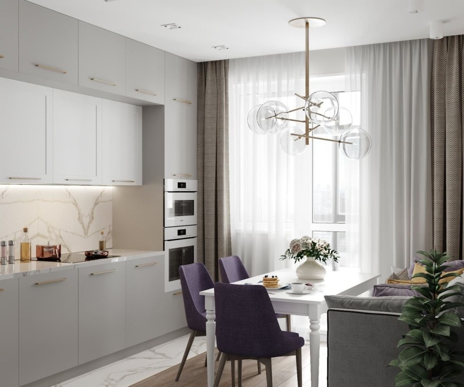 Шторы на белую кухню в современном стиле