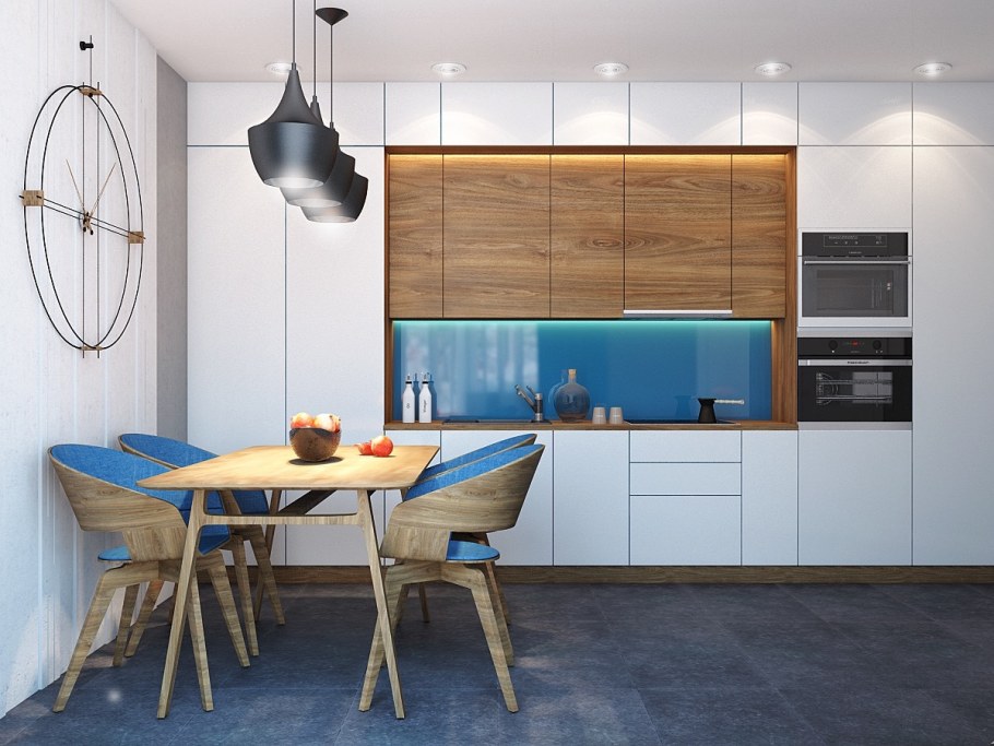 Голубая кухня в интерьере