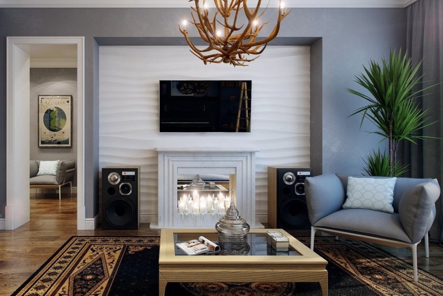 Камины в интерьере гостиной