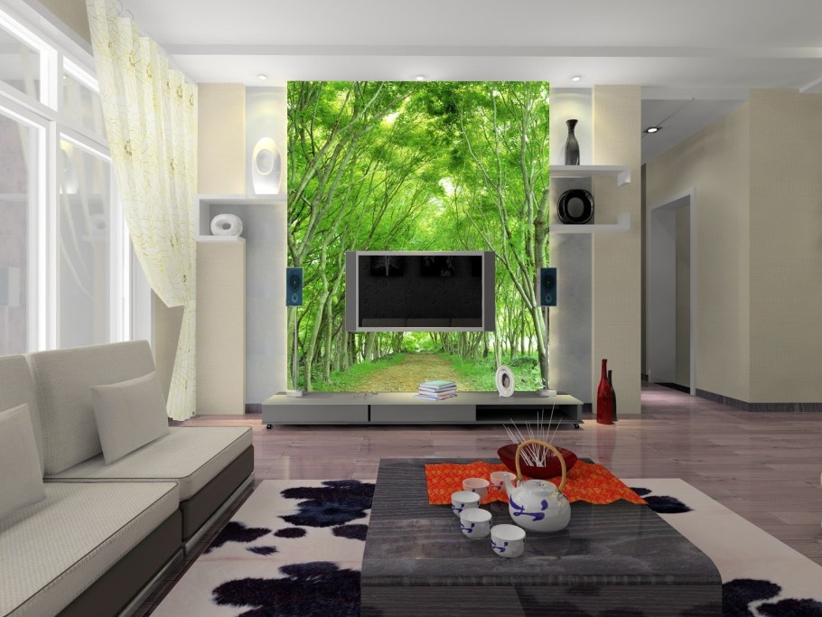 Телевизор на стене в гостиной