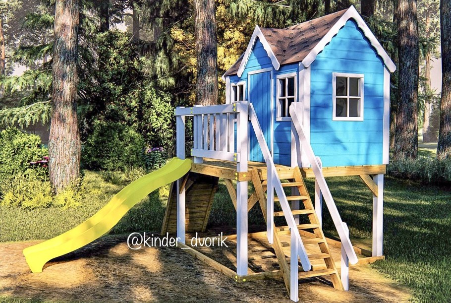 Детский деревянный домик с горкой