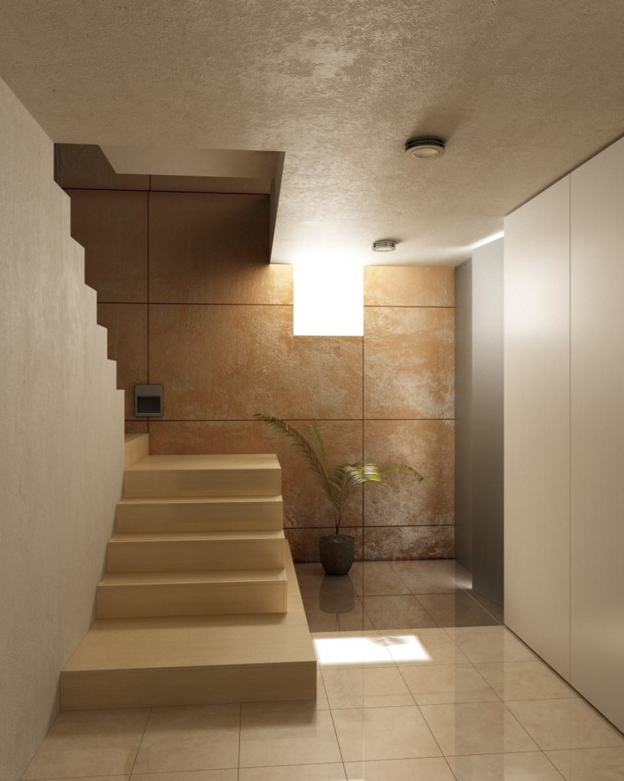 Декоративная штукатурка в интерьере лестницы