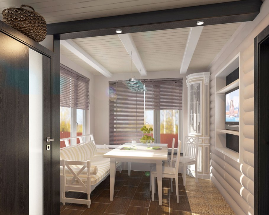 Потолок из вагонки с балками