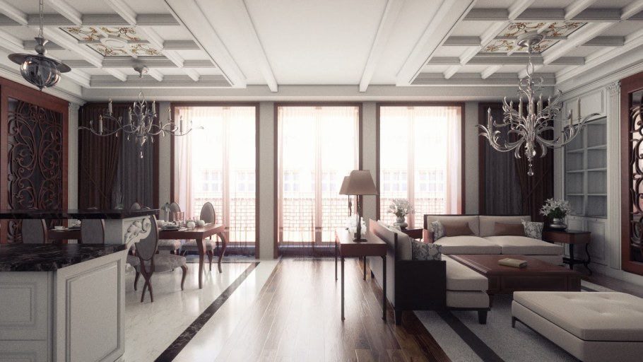 Кессонный потолок в стиле арт деко