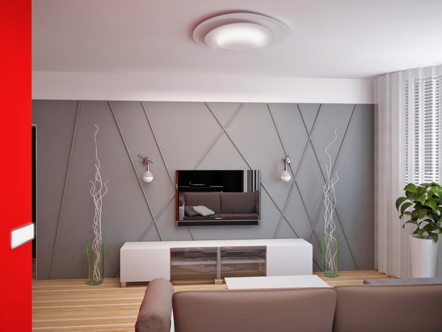 Покраска стен в гостиной в современном стиле