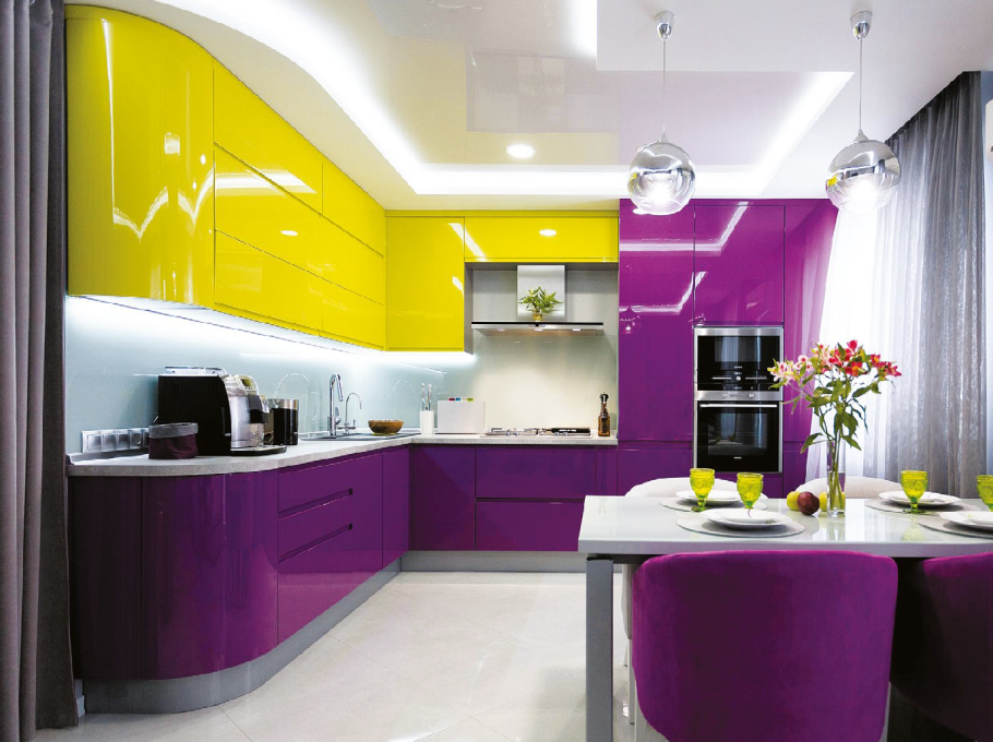 Желто фиолетовый интерьер