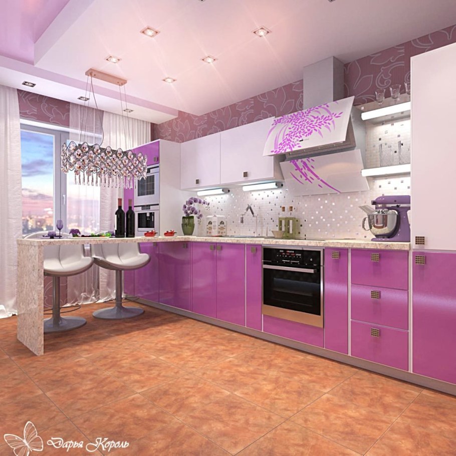 Кухня в сиреневых оттенках