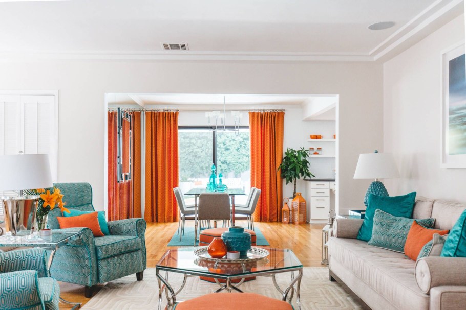 Сочетание оранжевого и бирюзового в интерьере