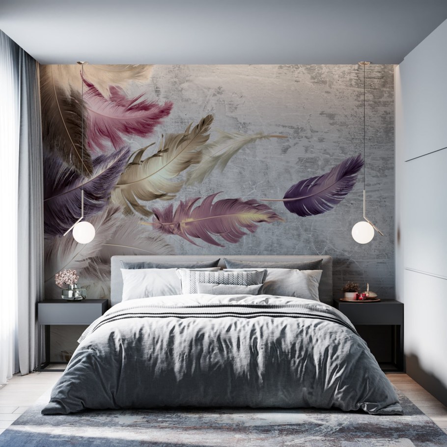 Обои с перышками в спальню