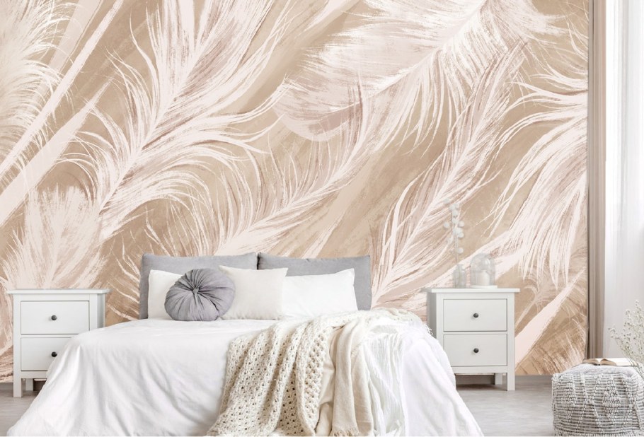Обои с перышками в спальню