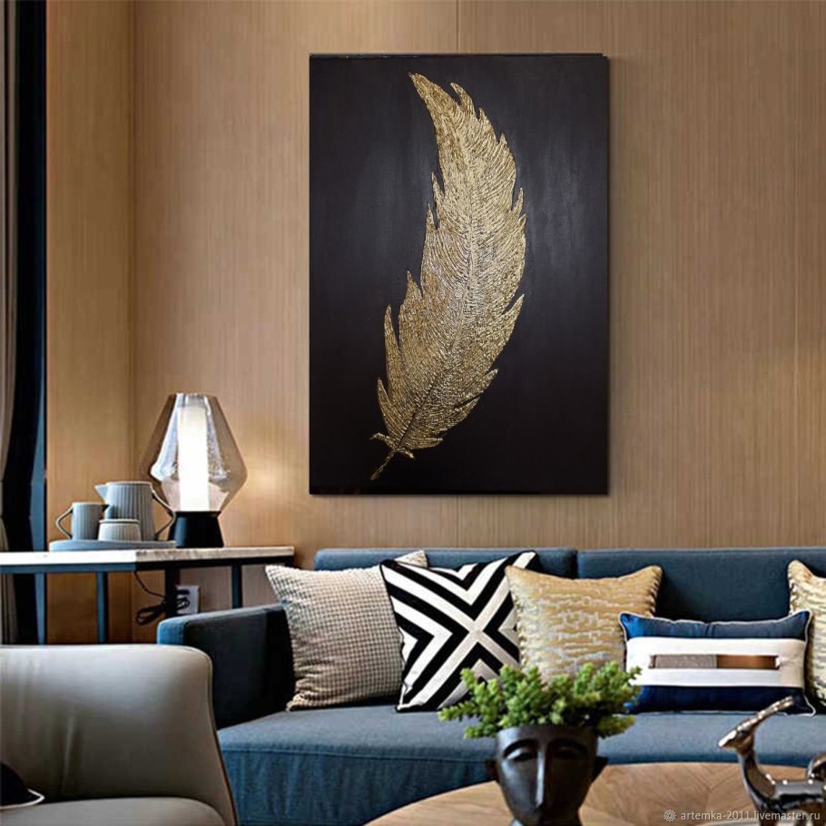 Картина перья в интерьере
