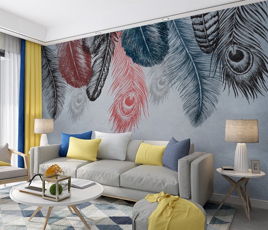 Фреска перья в интерьере