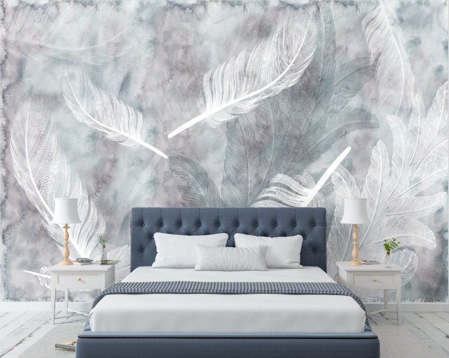 Фотообои перья в интерьере