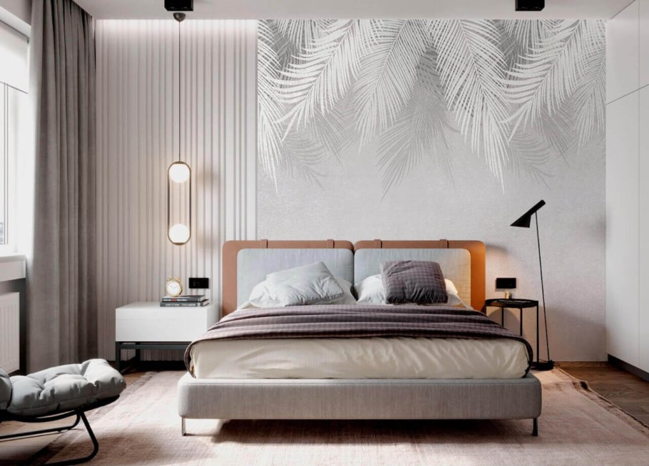 Обои с перышками в спальню