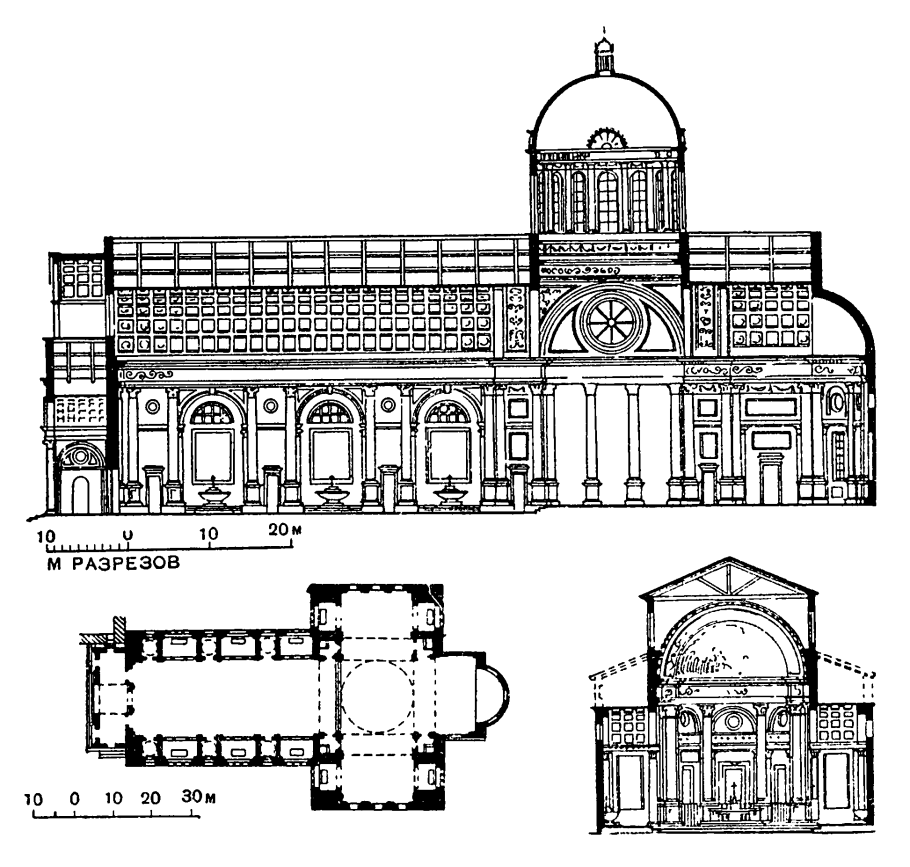 Церковь Сант Андреа в Мантуе разрез