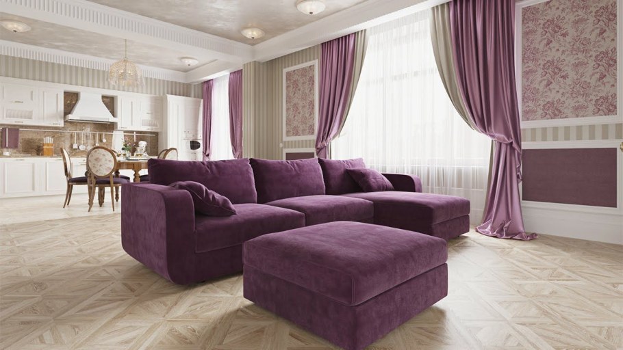 Фиолетовый диван в интерьере