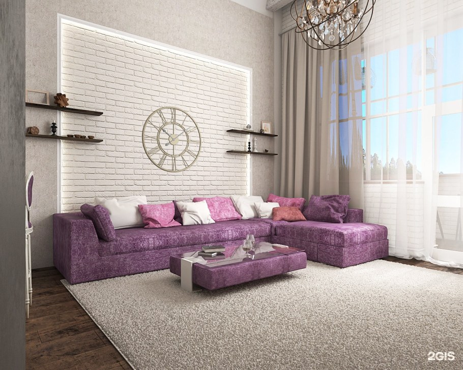 Интерьер гостиной в фиолетовых тонах
