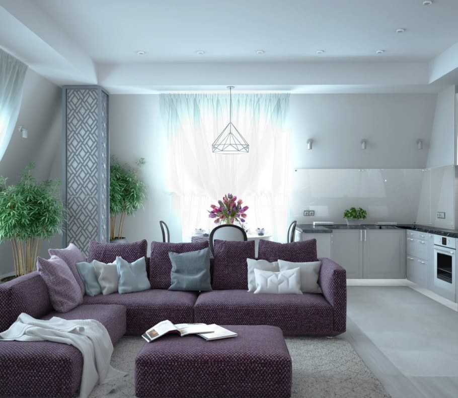 Гостиная в серо сиреневых тонах