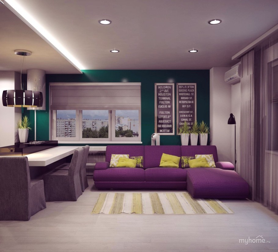 Кухня гостиная в фиолетовом цвете