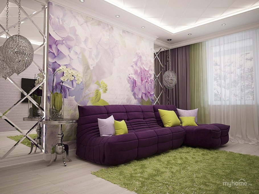 Интерьер гостиной в фиолетовых тонах
