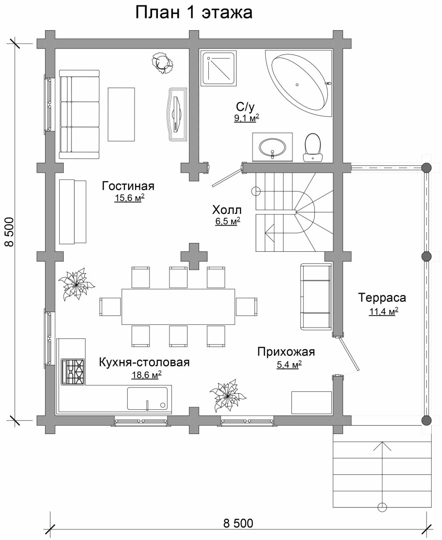 Планировка дома с кухней-гостиной