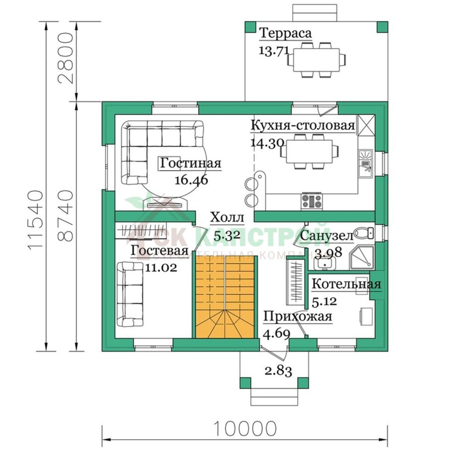 Дом 7 на 8 двухэтажный планировка с котельной