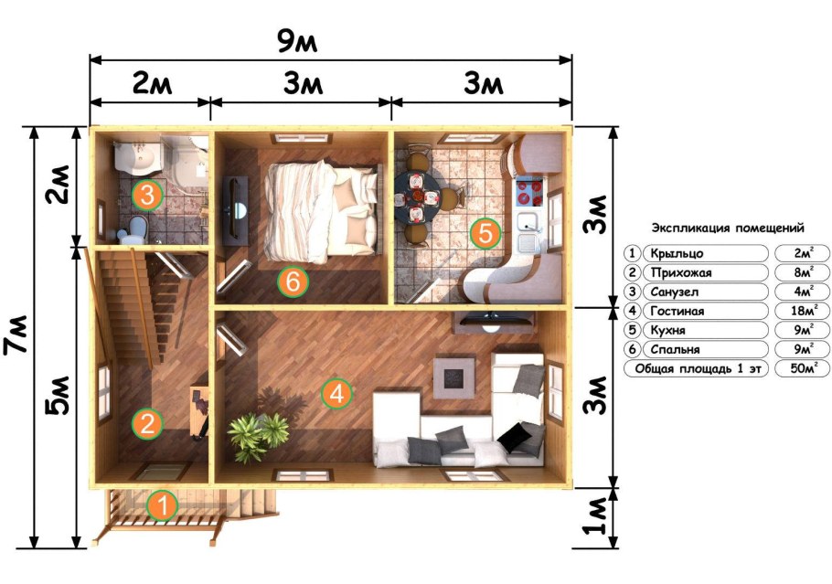 Каркасный дом 6х7 планировка