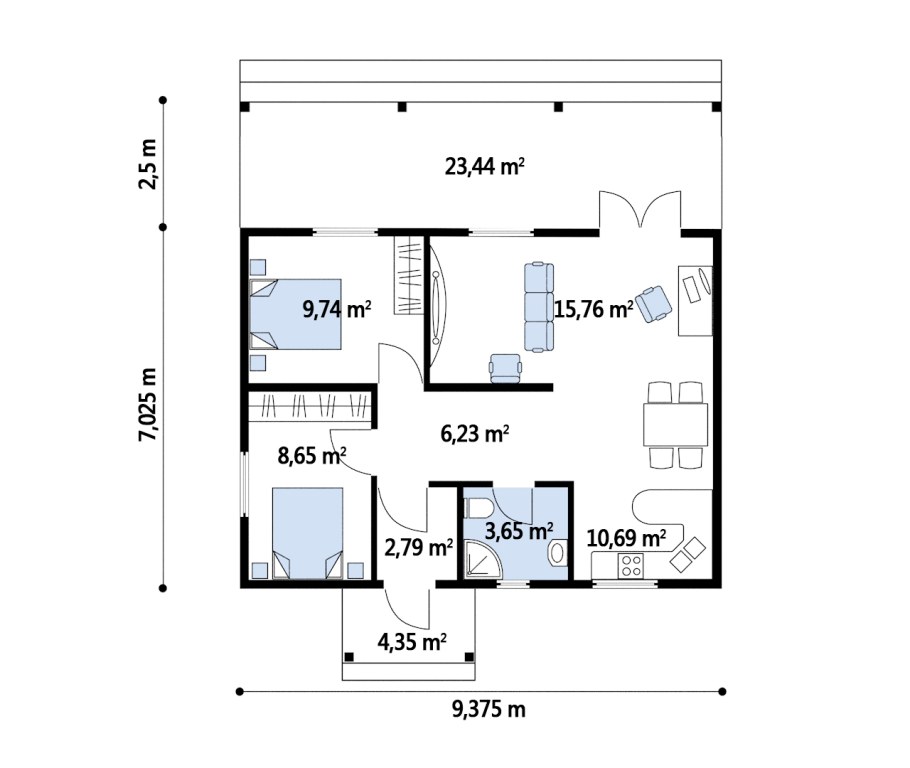 Одноэтажный дом для двоих человек планировка