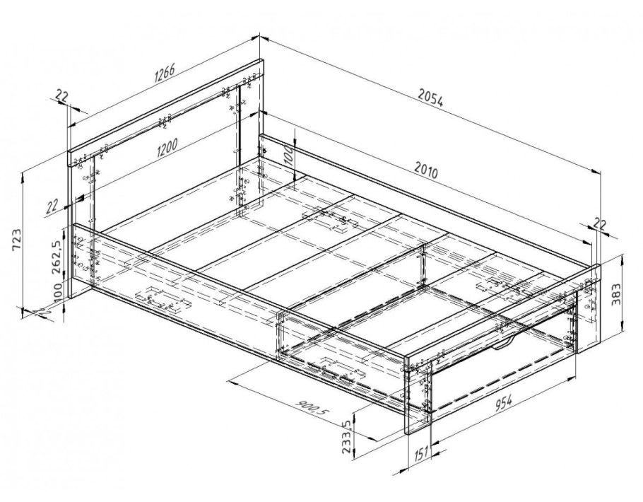 Чертеж двуспальной кровати 160х200