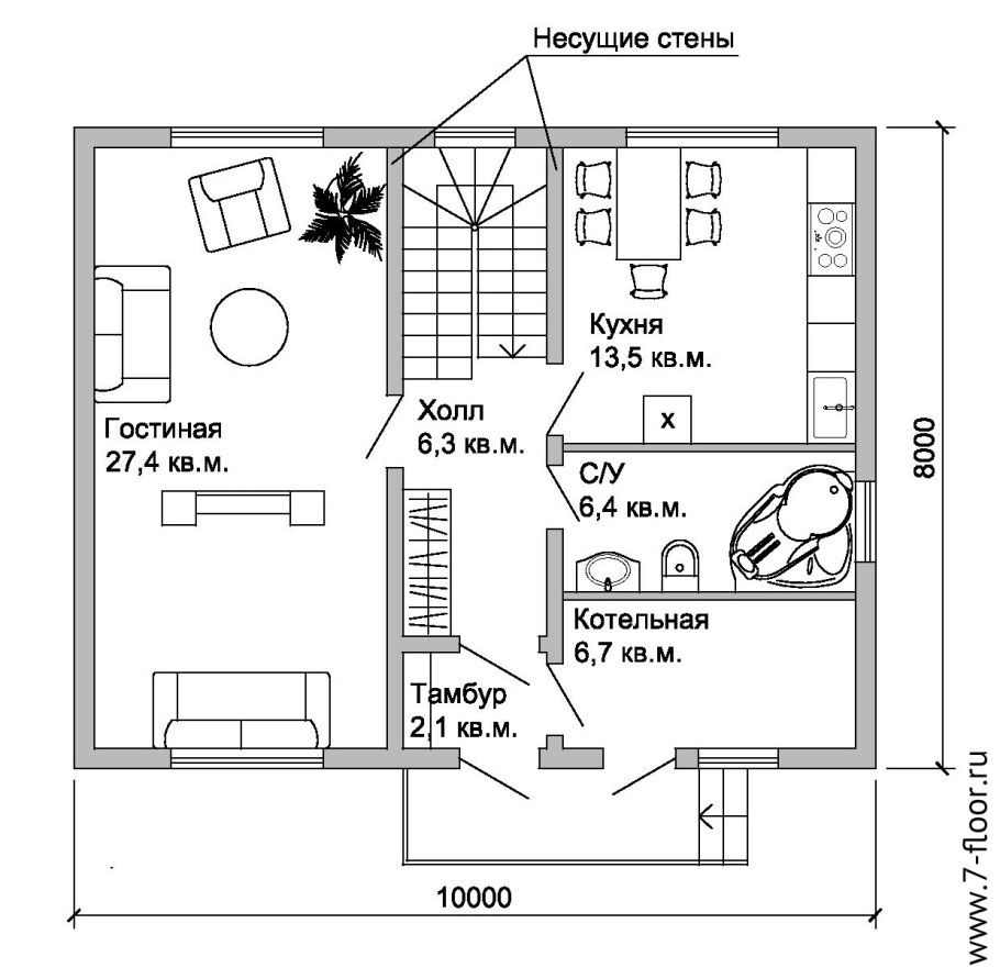 Планировка дома с печкой