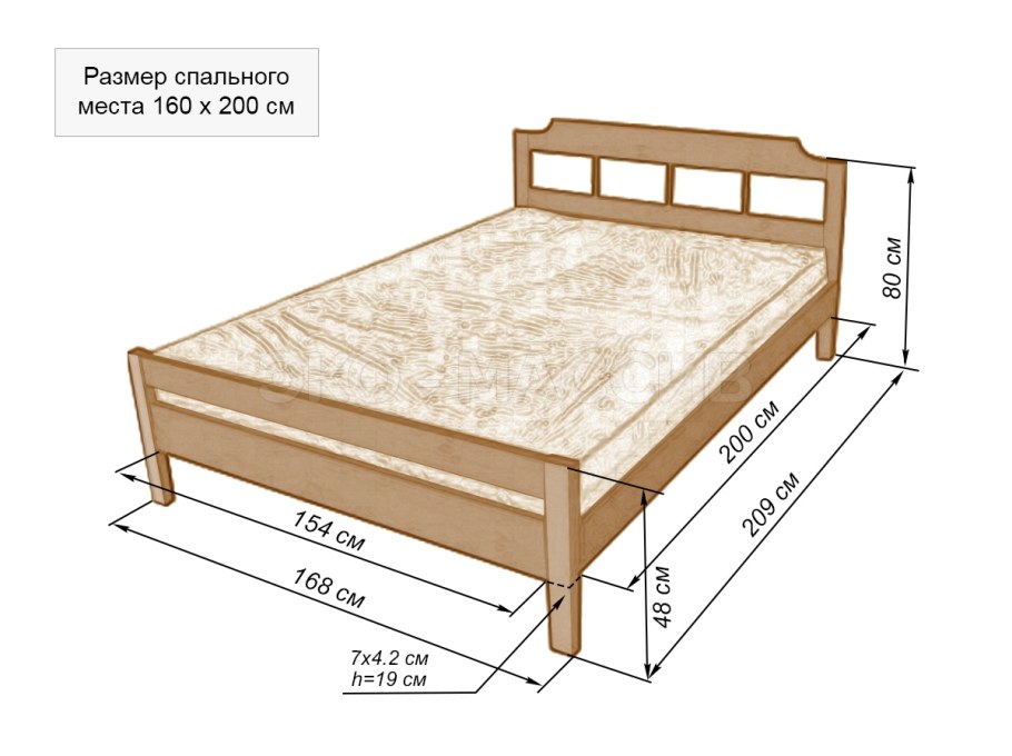 Высота кровати с матрасом стандарт чертеж