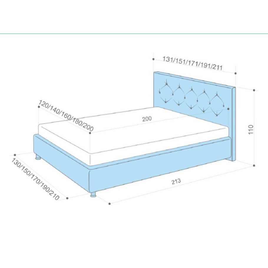 Габариты кровати 160 Аскона