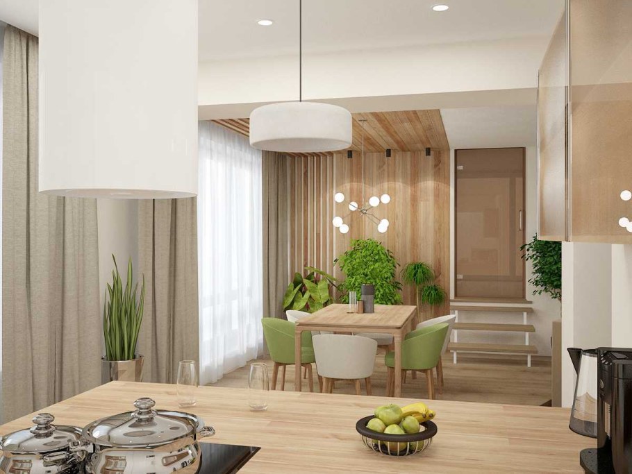 Кухня-гостиная экостиль белый