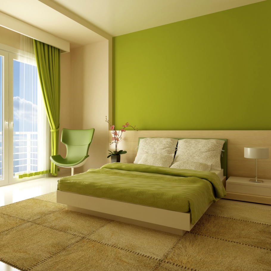 Спальня в салатовом цвете