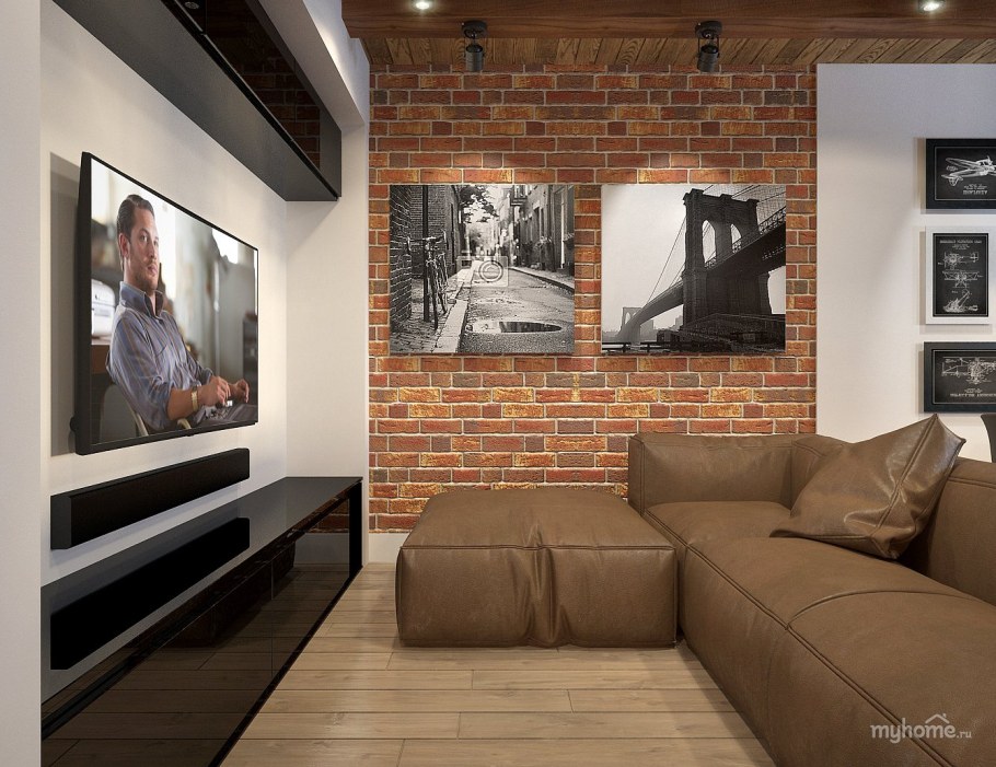 Кирпичная стена в интерьере