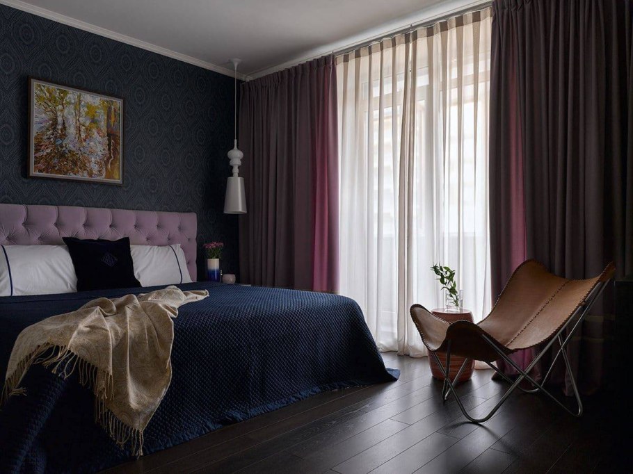 Фиолетовые шторы в спальню