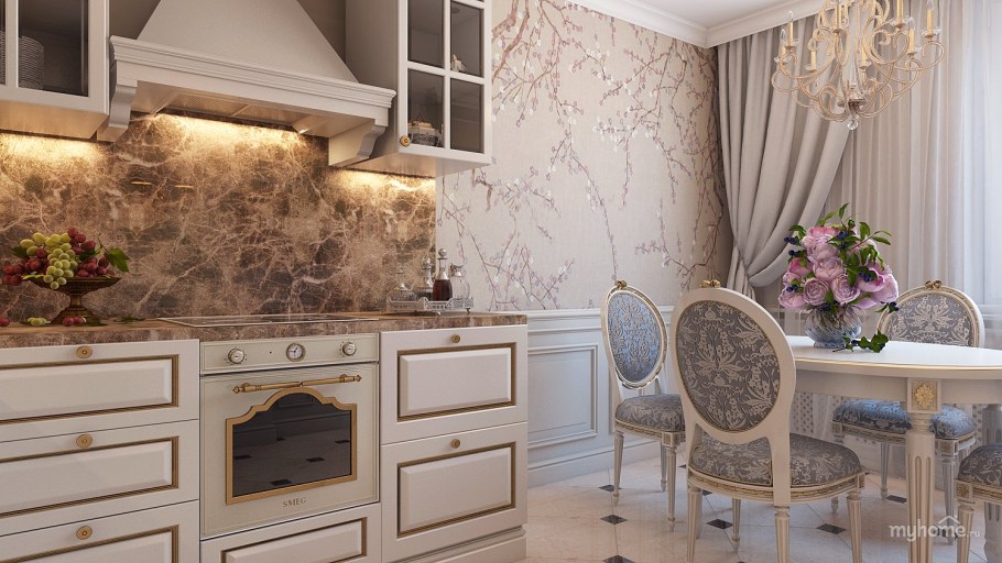 Кухня Неоклассика фартук мрамор