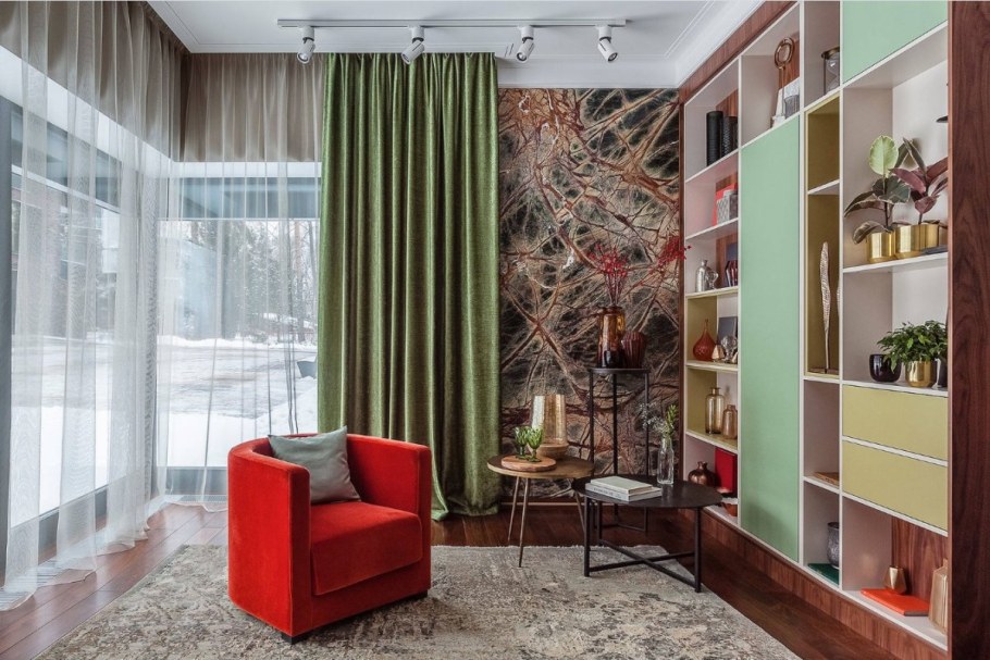 Интерьер комнаты с зонированием