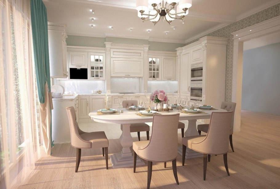 Кухня-столовая 20 кв.м. Неоклассика