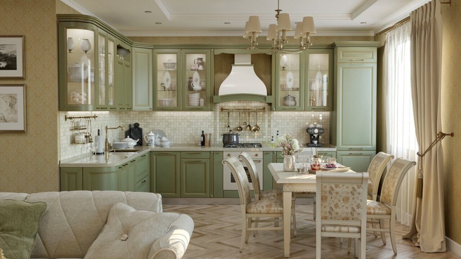 Кухня в фисташковых тонах в стиле Прованс