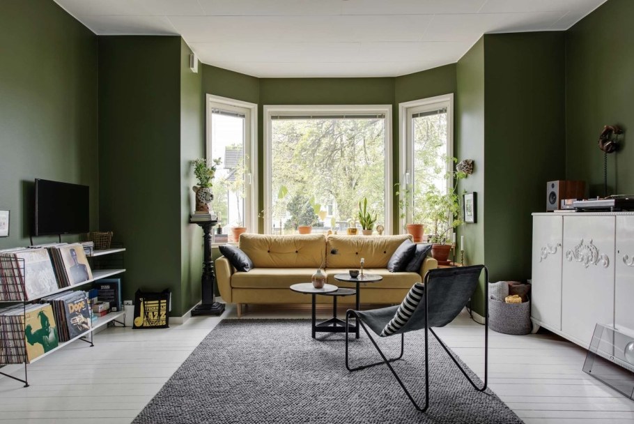 Зеленый цвет стен в интерьере