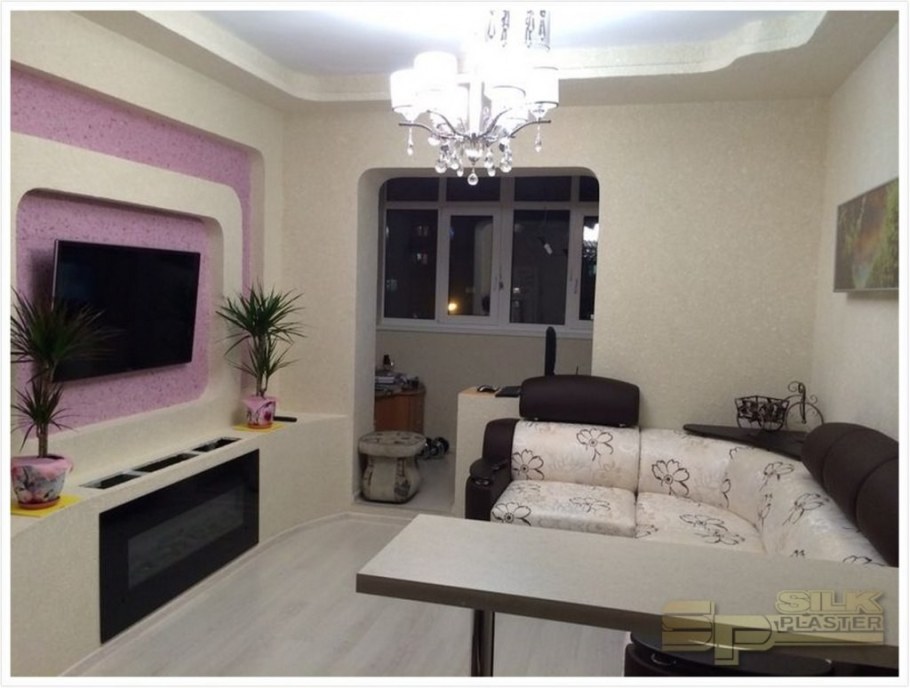 Дизайн с жидкими обоями в зале