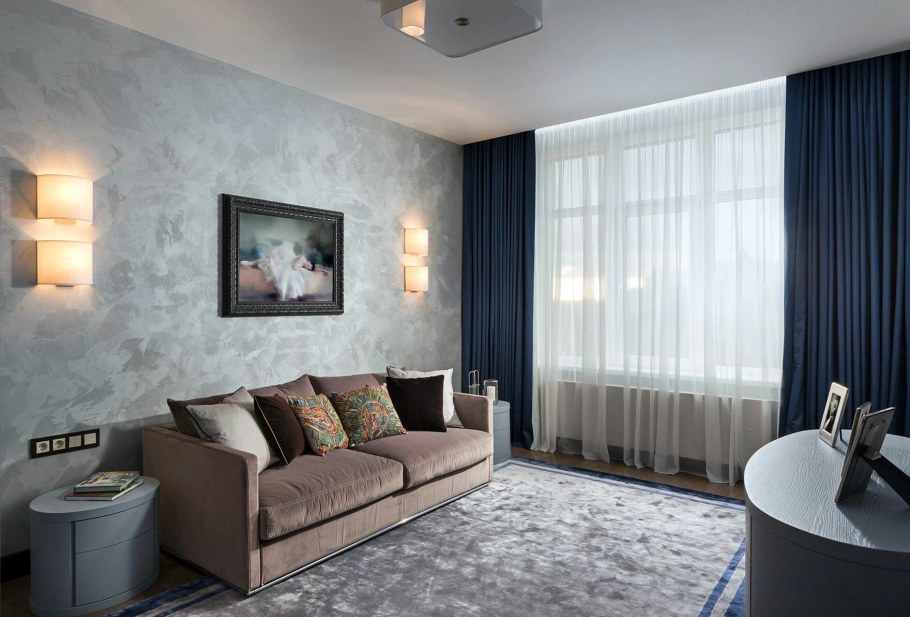 Декоративная штукатурка в интерьере гостиной