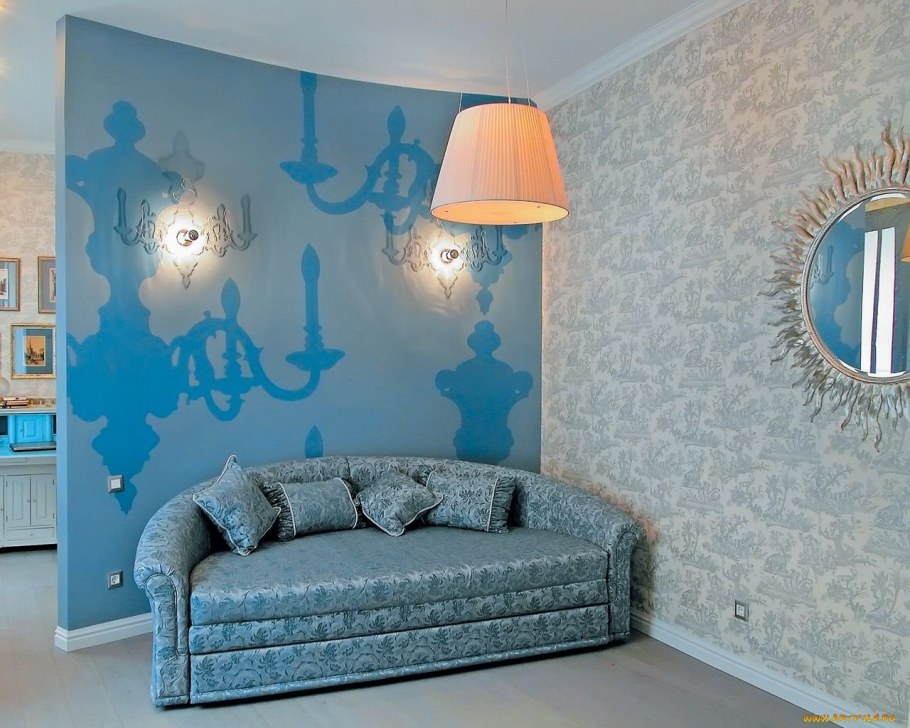 Оформление стен жидкими обоями