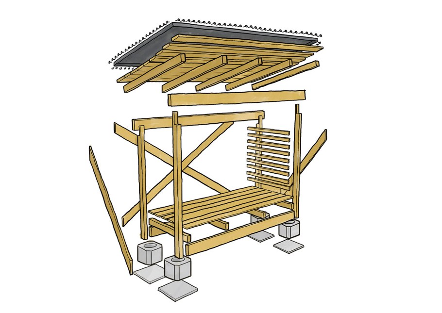 Сарай с дровяником с односкатной крышей