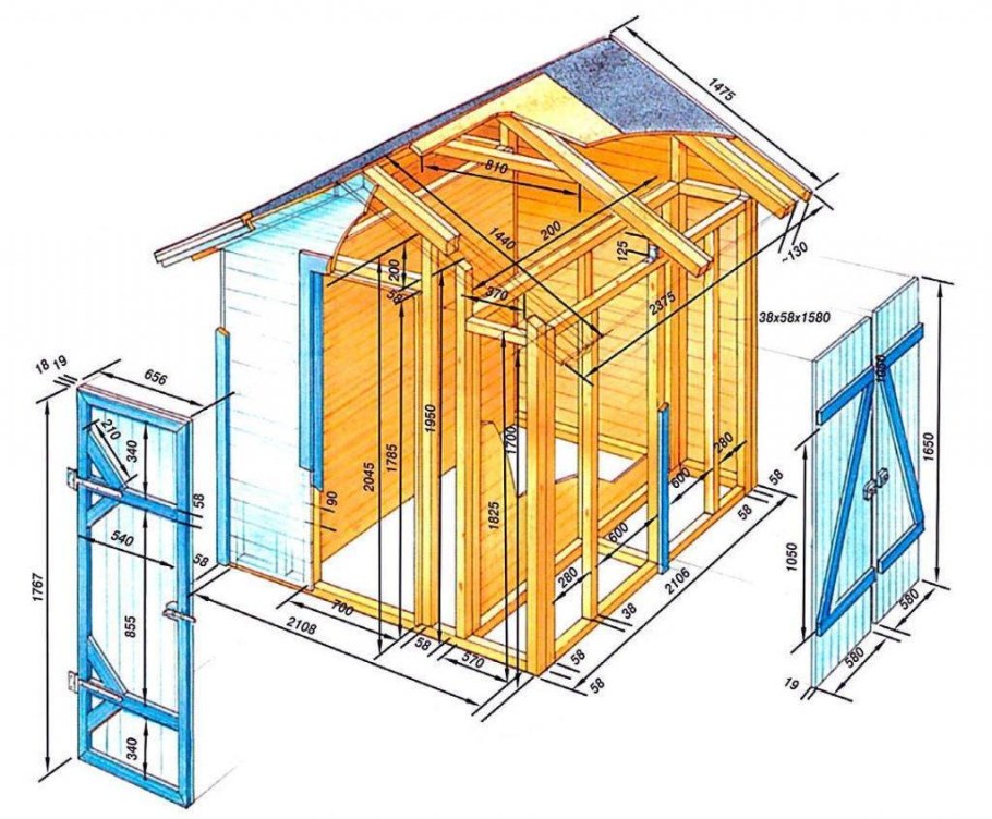 Сарай каркасный деревянный