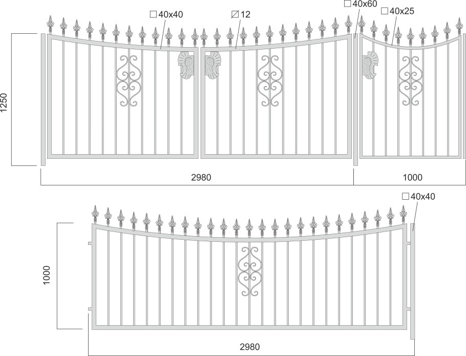 Забор металлическая решетка ограждения ОС-т15-00 высота 1.6 м