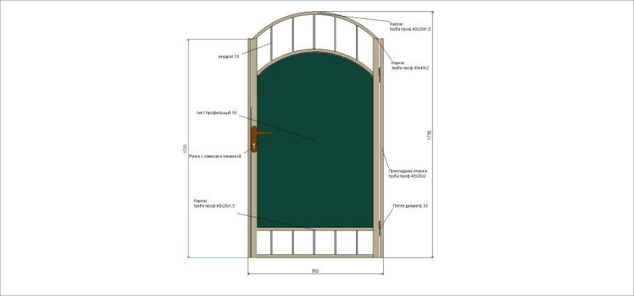 Чертёж калитки из профильной трубы 60 мм