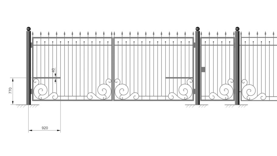 Чертеж забора с распашными воротами