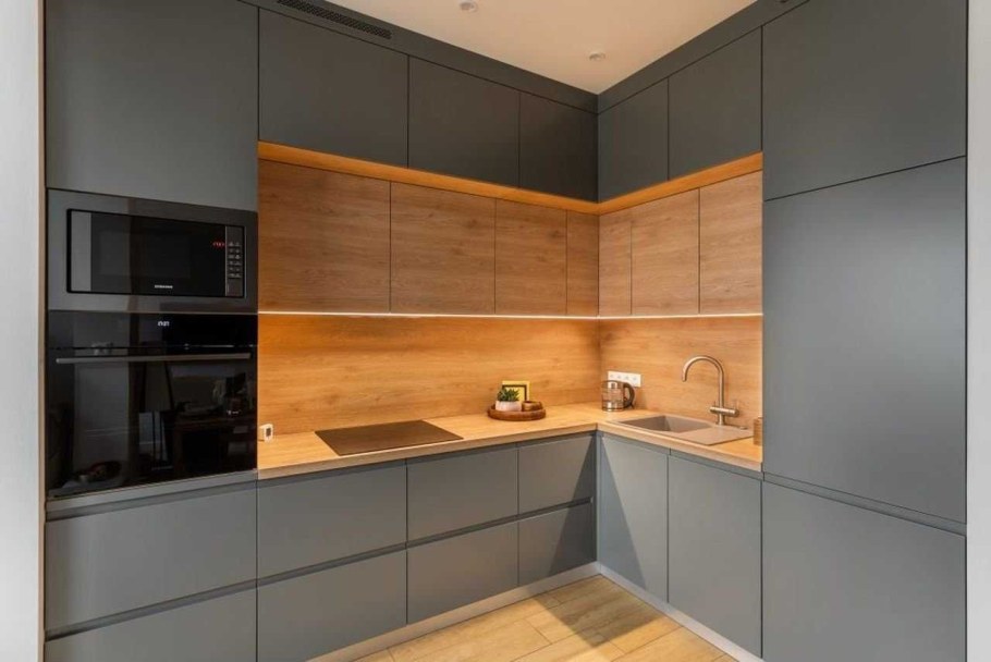 Кухня Феникс с антресолями серая